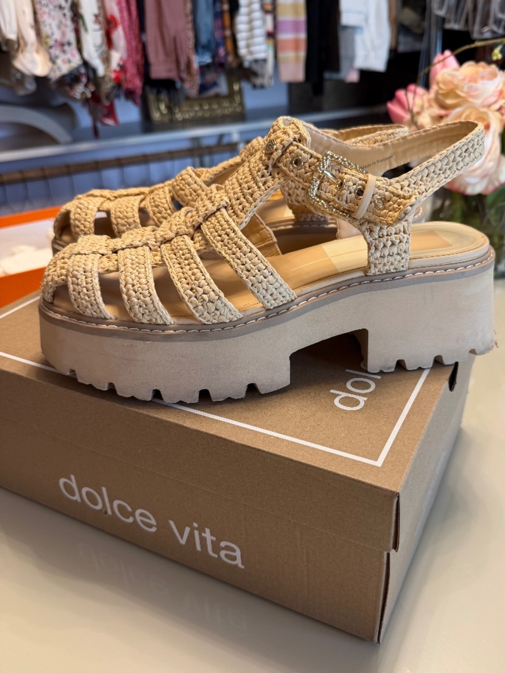Dolce Vita Lasly Natural Knit Fisherman Platform Sandals Size 10 - Picture 3 of 4